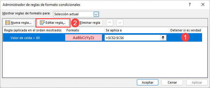 Editar Regla de Formato Condicional en Excel