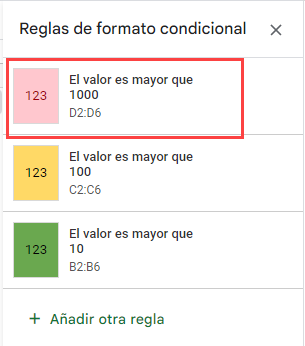 Editar Regla de Formato Condicional en Google Sheets