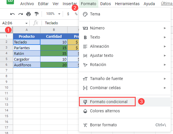 Editar Reglas de Formato Condicional en Google Sheets