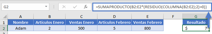 Ejemplo RESIDUO Suma en Columnas