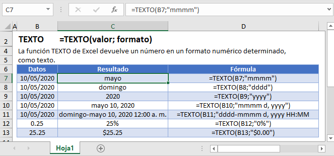 Ejemplos de Función Texto Excel
