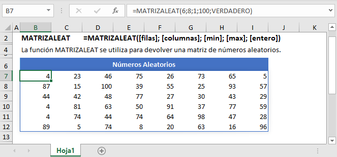 Ejemplos de la Función MATRIZALEAT-en-Excel