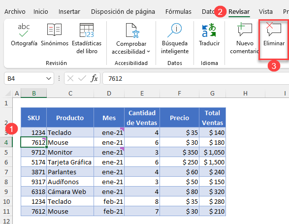 Eliminar Comentario en una Celda desde la Cinta de Opciones en Excel