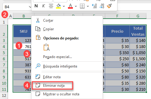 Eliminar Notas en Excel