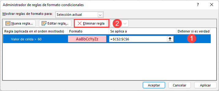 Eliminar Regla de Formato Condicional en Excel