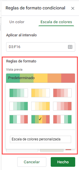 Escala de Colores en Google Sheets