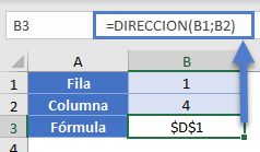 Fórmula DIRECCION en Excel