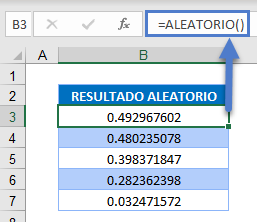 Función ALEATORIO en Excel