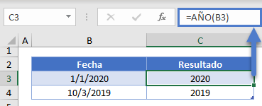 Función AÑO en Excel