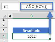 Función Año con Función Hoy en Excel