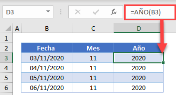 Función Año en Excel