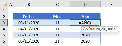 Función Año en Excel
