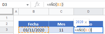 Función Año en Google Sheets