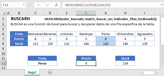 Función BUSCARH en Excel