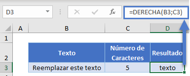Función DERECHA en Excel