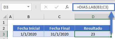 Función DIAS.LAB en Excel