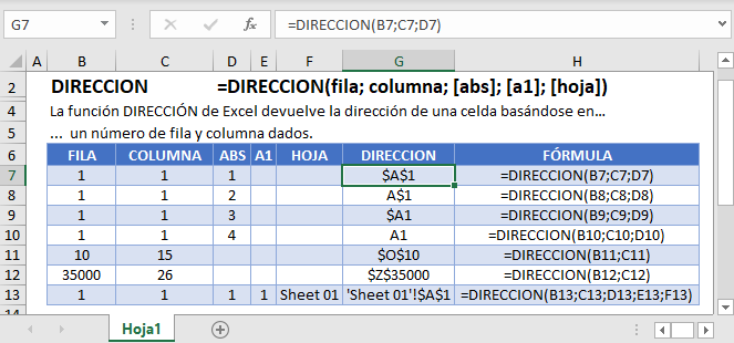 Función DIRECCION Obtener la Dirección de la Celda en Excel