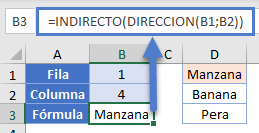 Función DIRECCION con INDIRECTO en Excel