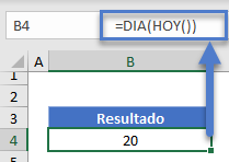 Función Dia con Función Hoy en Excel