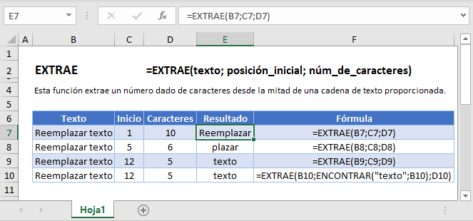 Función Extrae en Excel