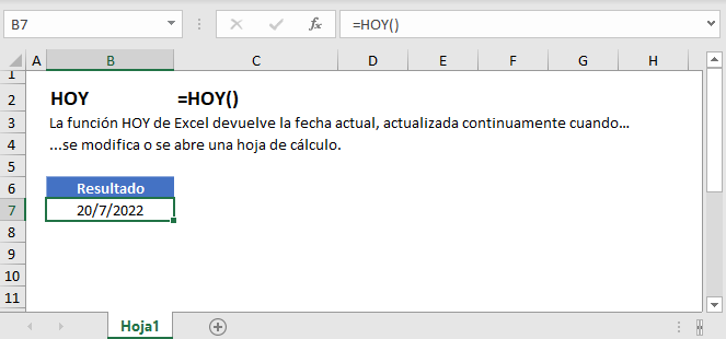 Función Hoy en Excel