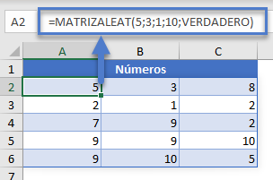 Función MATRIZALEAT Ejemplo2 en Excel