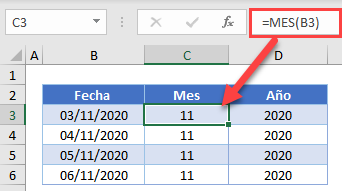 Función Mes en Excel