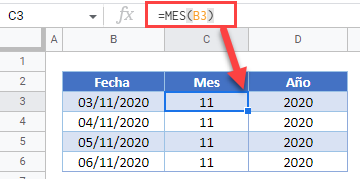 Función Mes en Google Sheets