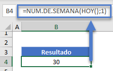 Función Num de Semana con Función Hoy en Excel