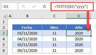 Función Texto para Extraer Año en Excel