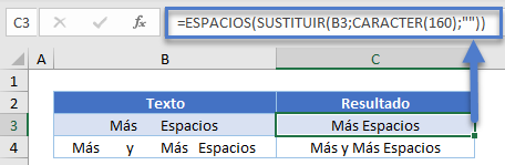 Funciones ESPACIOS y SUSTITUIR en Excel