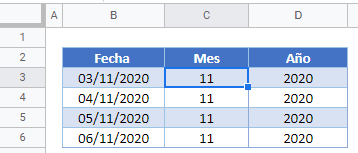 Funciones de Mes y Año en Google Sheets