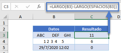 Hallar Número de Espacios Adicionales en Excel