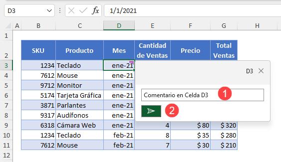 Insertar un Comentario en Excel Paso2