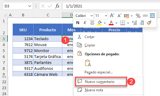 Insertar un Comentario en Excel