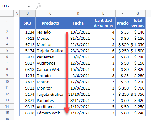 Intervalo Ordenado en Google Sheets