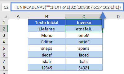 Invertir una Cadena de Texto en Excel