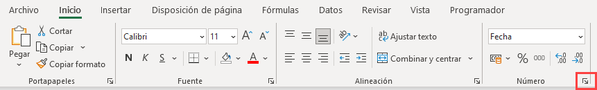 Menú Formato de Número