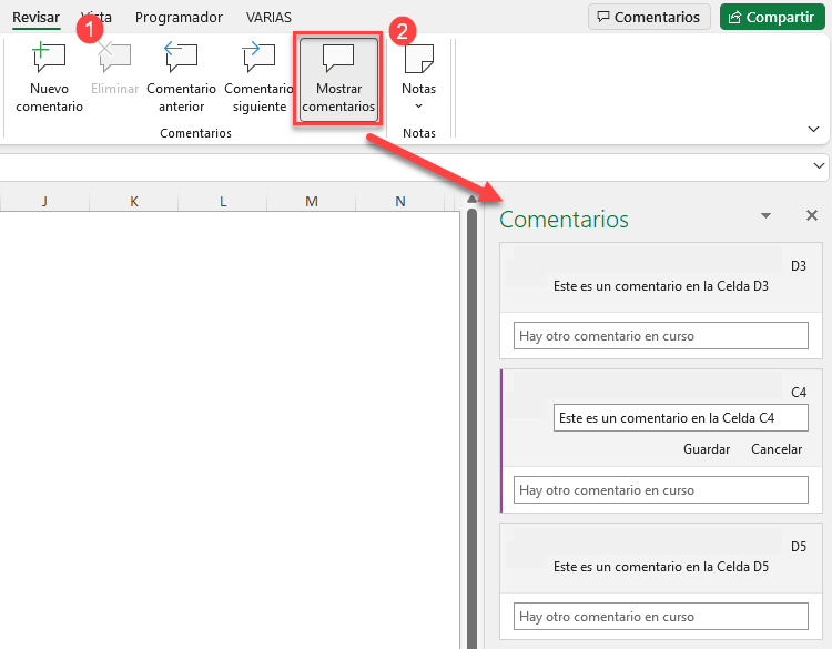 Mostrar Comentarios en Excel