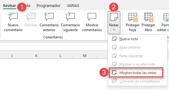 Mostrar Todas las Notas en Excel