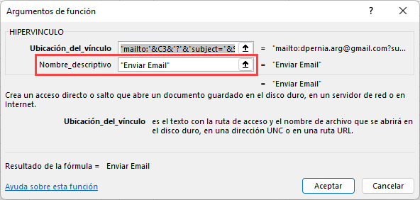 Nombre Descriptivo de la Función Hipervinculo en Excel