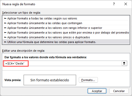 Nueva Regla de Formato en Excel