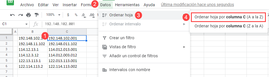 Ordenar Columna en Google Sheets