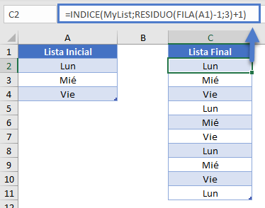 Partrón de Repetición en Excel