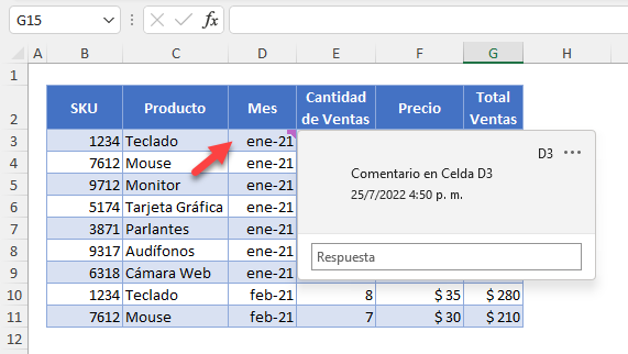 Pasar Ratón Encima de Celda con Comentario en Excel