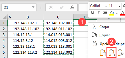 Pegar Fórmula de Direcciones IP