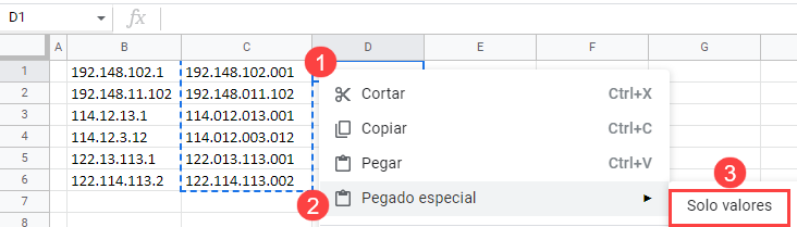 Pegar Solo Valores en Google Sheets