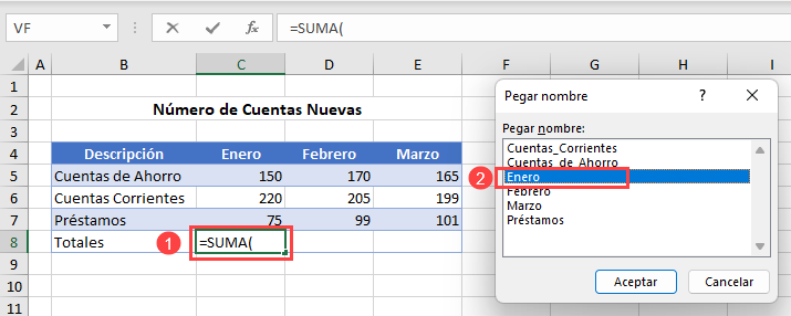 Pegar un Nombre de Rango en una Fórmula en Excel