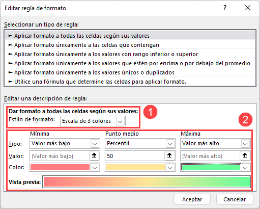 Personalizar Reglas con Escalas de Color en Excel