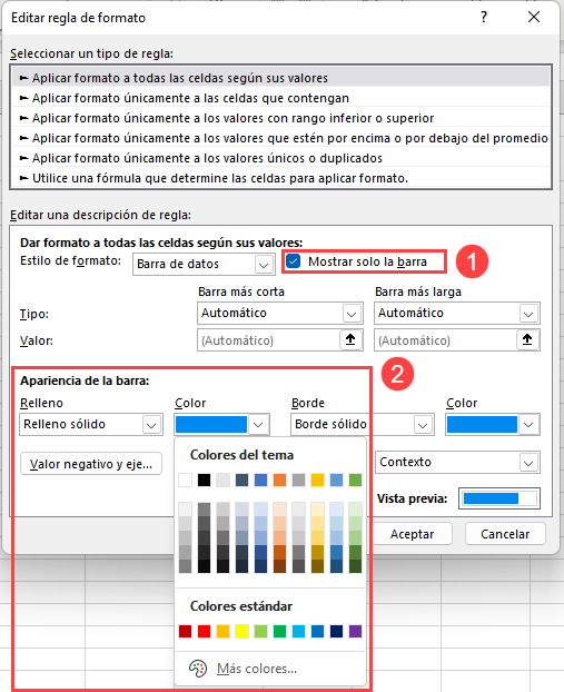 Personalizar Resaltar Valores Barras de Datos en Excel